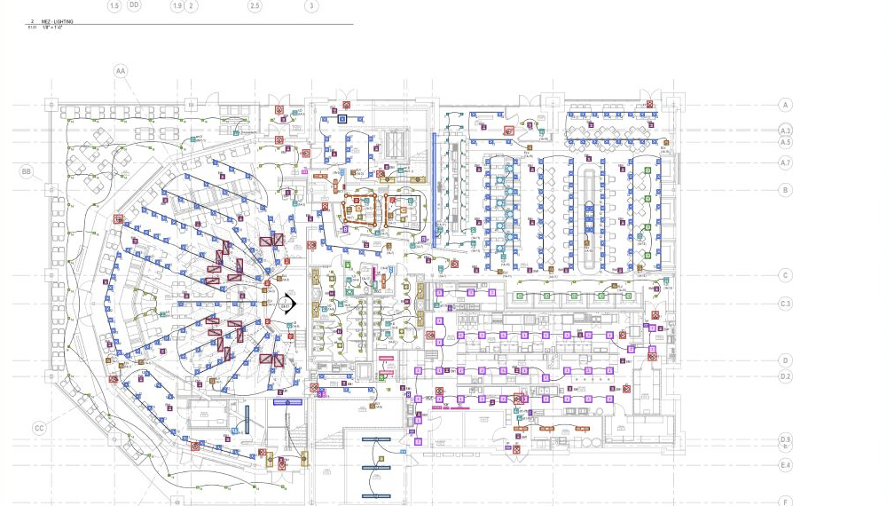 QuantumCount colored symbol marks on an electrical plan for estimator review.