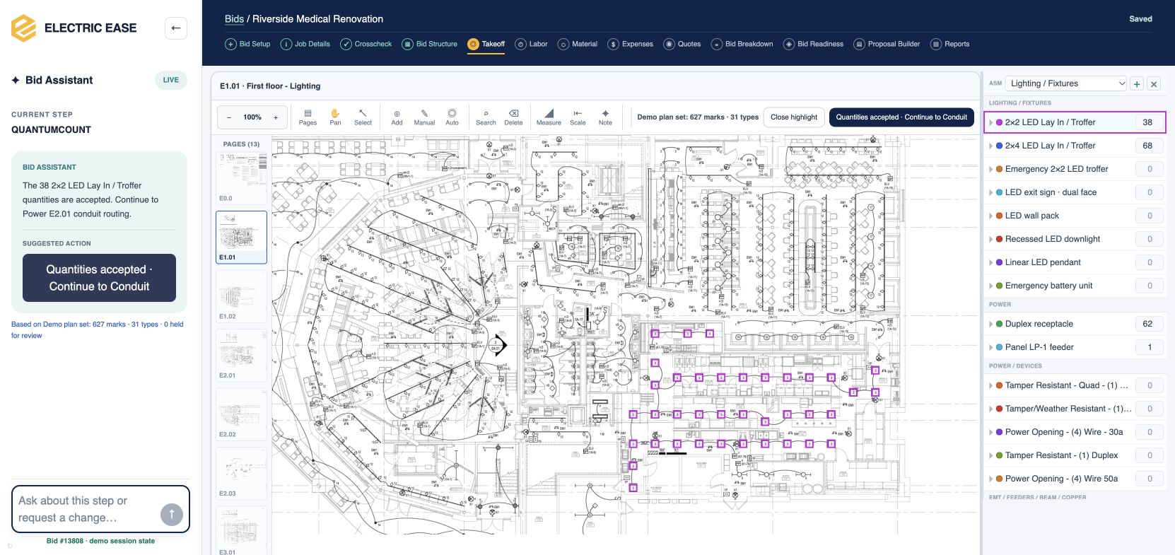 Product preview: review counted symbols on the plan with Bid Assistant guidance.